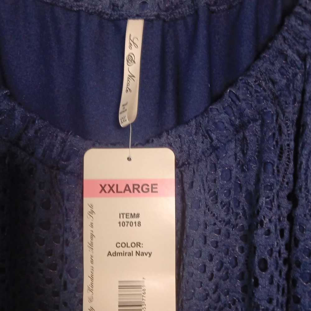 Leo & Nicole Admiral Navy Eyelet Lace Convertible Blouse XXL NWT - Picture 5 of 13